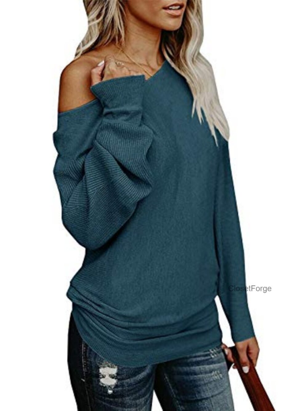 Womens Off Shoulder Batwing Oversized Knit Sweater Tunic Long Sleeve